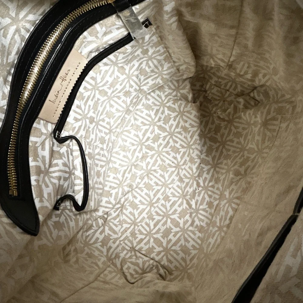 India Hicks Black Suede & Leather Hobo Style Handbag 